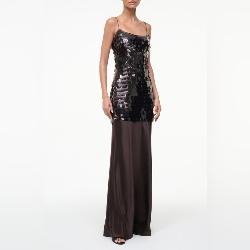 STAUD Mesa Paillette Embellished Mesh and Silk Blend Maxi Dress In Earth - Picture 5 of 10